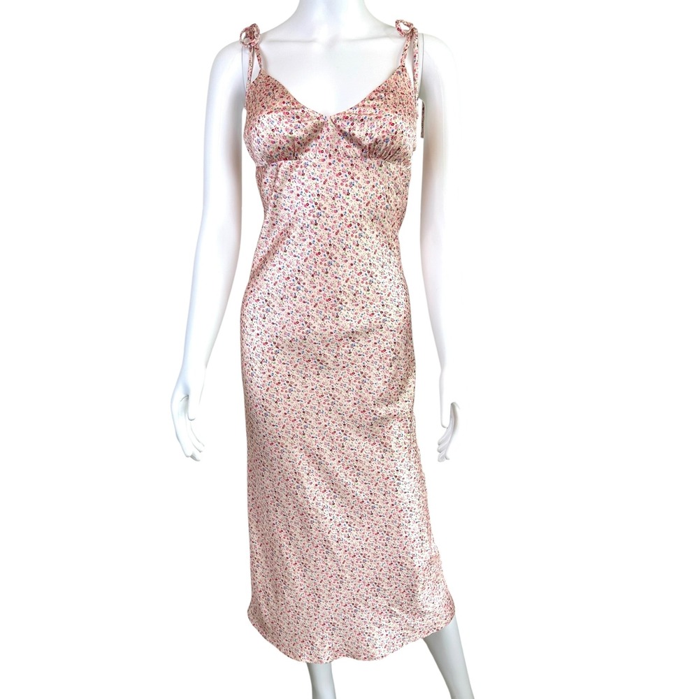 Princess Polly The Veronica Pink Satin Tie Slip Midi Dress Women Small/0